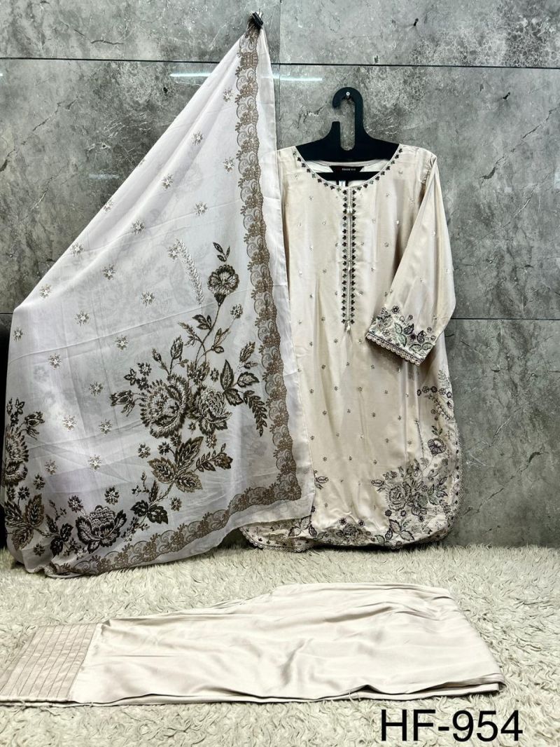 Hoor Tex 954 A To D Rayon Satin Embroidered Salwar Kameez — Wholesale Pakistani Suits, Vardan Ethnic wholesale from Surat — view 6