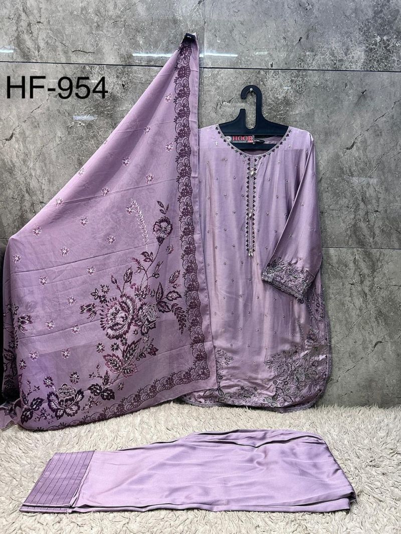 Hoor Tex 954 A To D Rayon Satin Embroidered Salwar Kameez — Wholesale Pakistani Suits, Vardan Ethnic wholesale from Surat — view 2