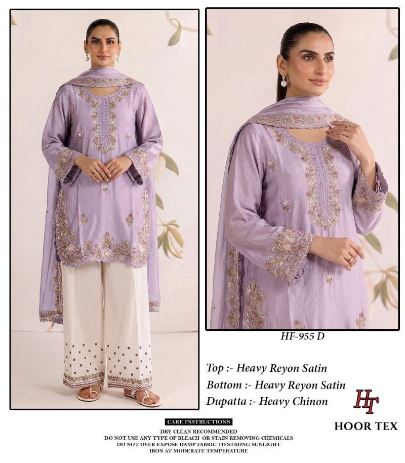 Hoor Tex 955 A To D Rayon Satin Embroidered Salwar Kameez