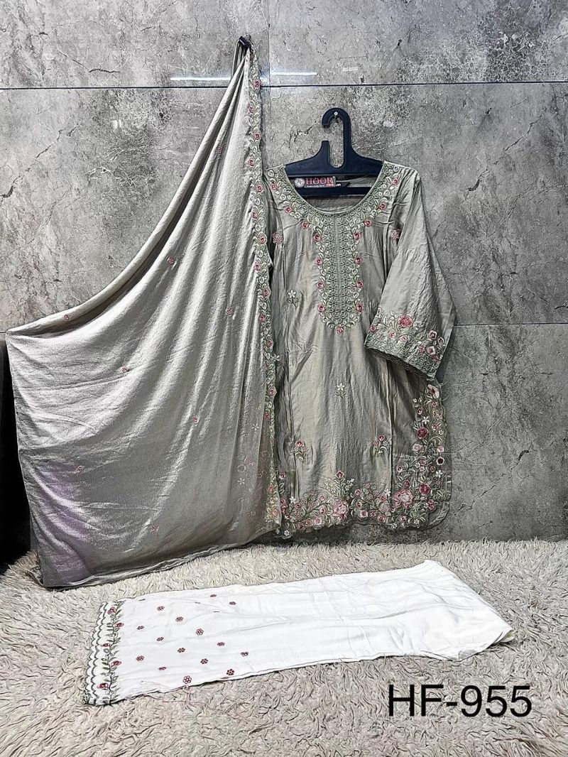 Hoor Tex 955 A To D Rayon Satin Embroidered Salwar Kameez — Wholesale Pakistani Suits, Vardan Ethnic wholesale from Surat — view 6