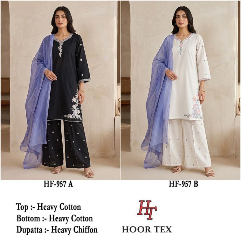 Hoor Tex 957 A And B Cotton Embroidered Salwar Kameez Catalog — Wholesale Pakistani Suits, hoor Tex wholesale from Surat — Photo 2