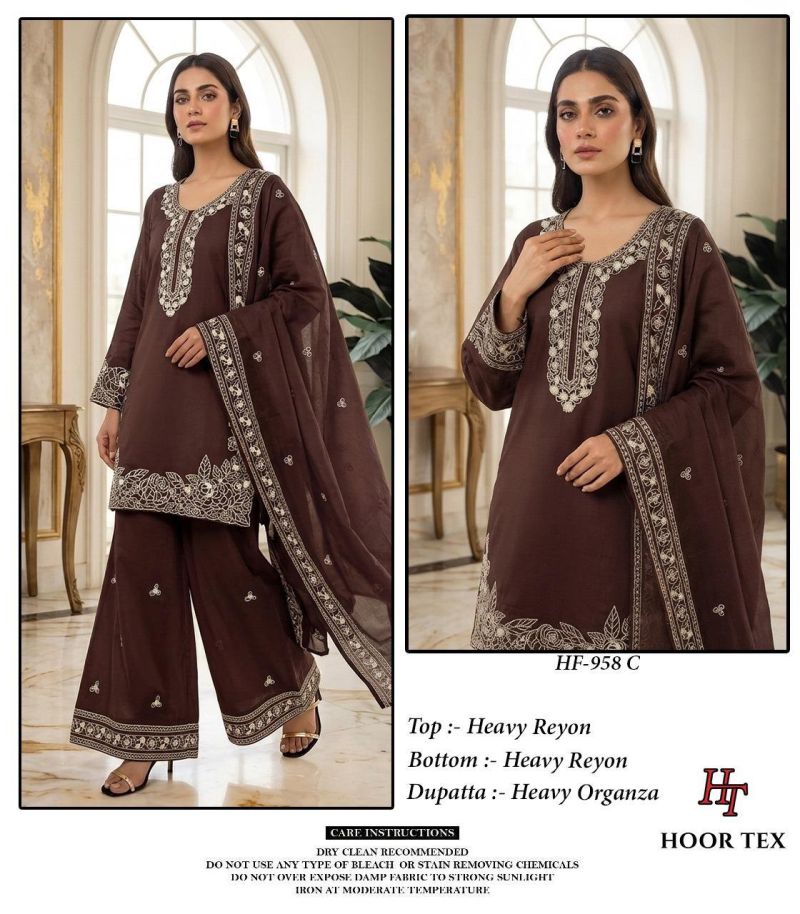 Hoor Tex 958 A To D Heavy Rayon Embroidered Pakistani Salwar Kameez — Wholesale Pakistani Suits, Vardan Ethnic wholesale from Surat - Gallery Image 4
