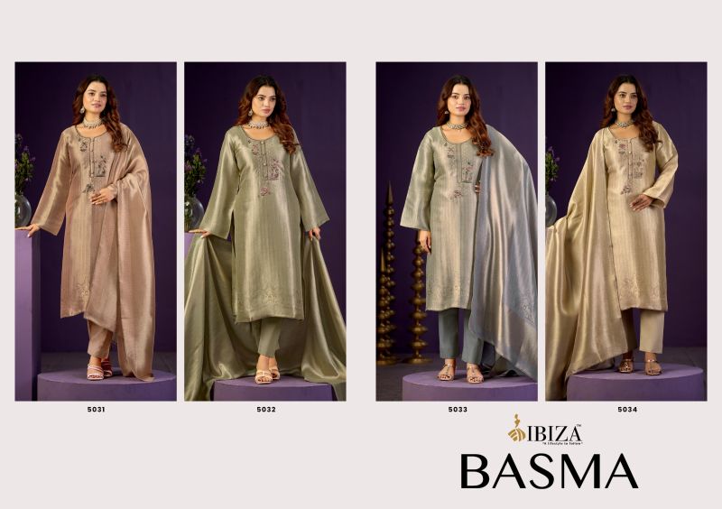 Ibiza Basma Ziraf Silk Jacquard Handwork Salwar Kameez Catalog — Wholesale Dress Material, Vardan Ethnic wholesale from Surat — view 5