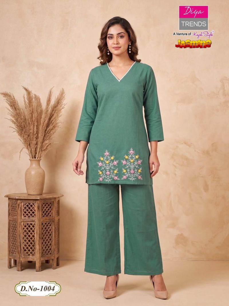 Jasmine By Diya Trends Cotton Flex Embroidered Fancy Co Ord Set Catalog — Wholesale Kurtis, Vardan Ethnic wholesale from Surat — view 2