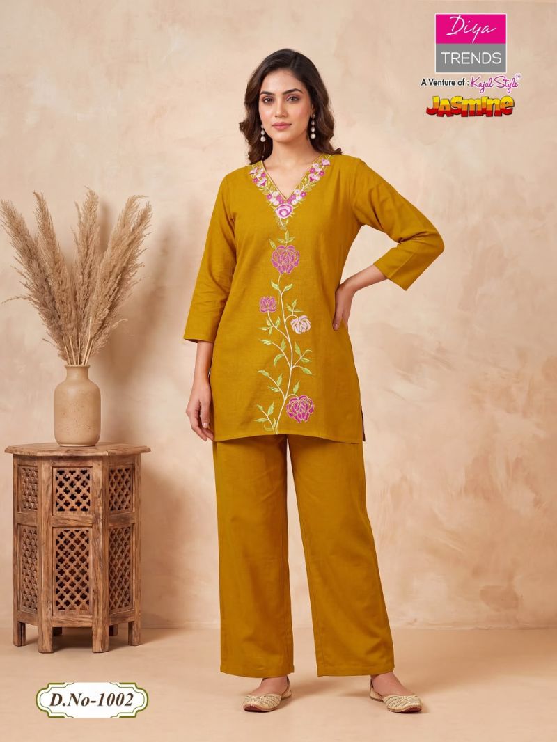Jasmine By Diya Trends Cotton Flex Embroidered Fancy Co Ord Set Catalog — Wholesale Kurtis, Vardan Ethnic wholesale from Surat — view 3