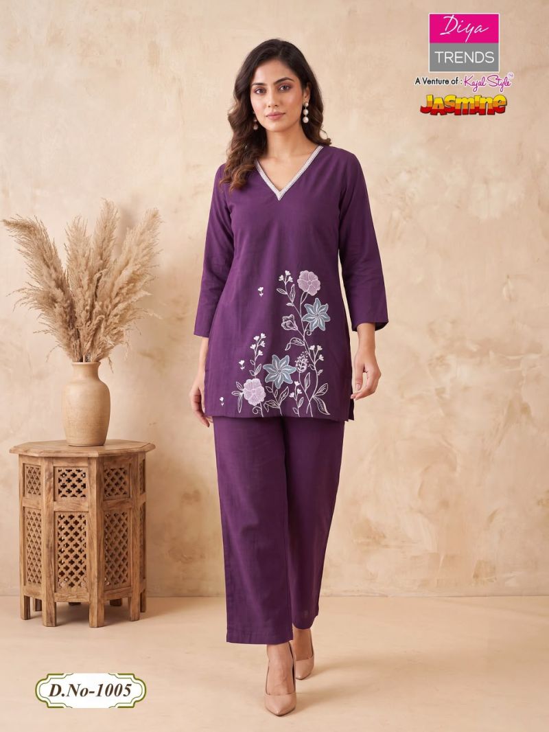Jasmine By Diya Trends Cotton Flex Embroidered Fancy Co Ord Set Catalog — Wholesale Kurtis, Vardan Ethnic wholesale from Surat — view 4