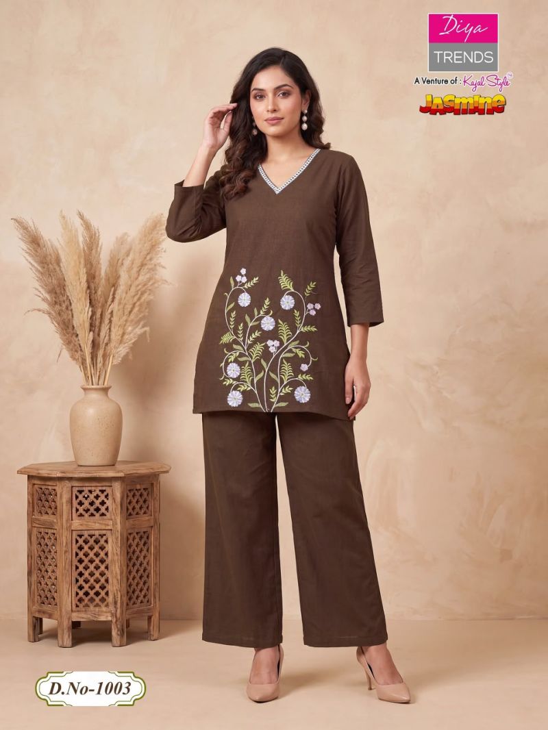Jasmine By Diya Trends Cotton Flex Embroidered Fancy Co Ord Set Catalog
