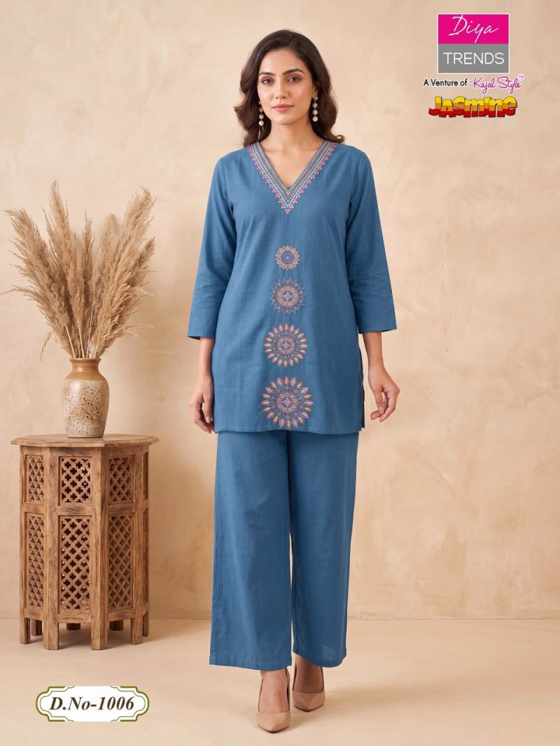 Jasmine By Diya Trends Cotton Flex Embroidered Fancy Co Ord Set Catalog — Wholesale Kurtis, Vardan Ethnic wholesale from Surat — view 7
