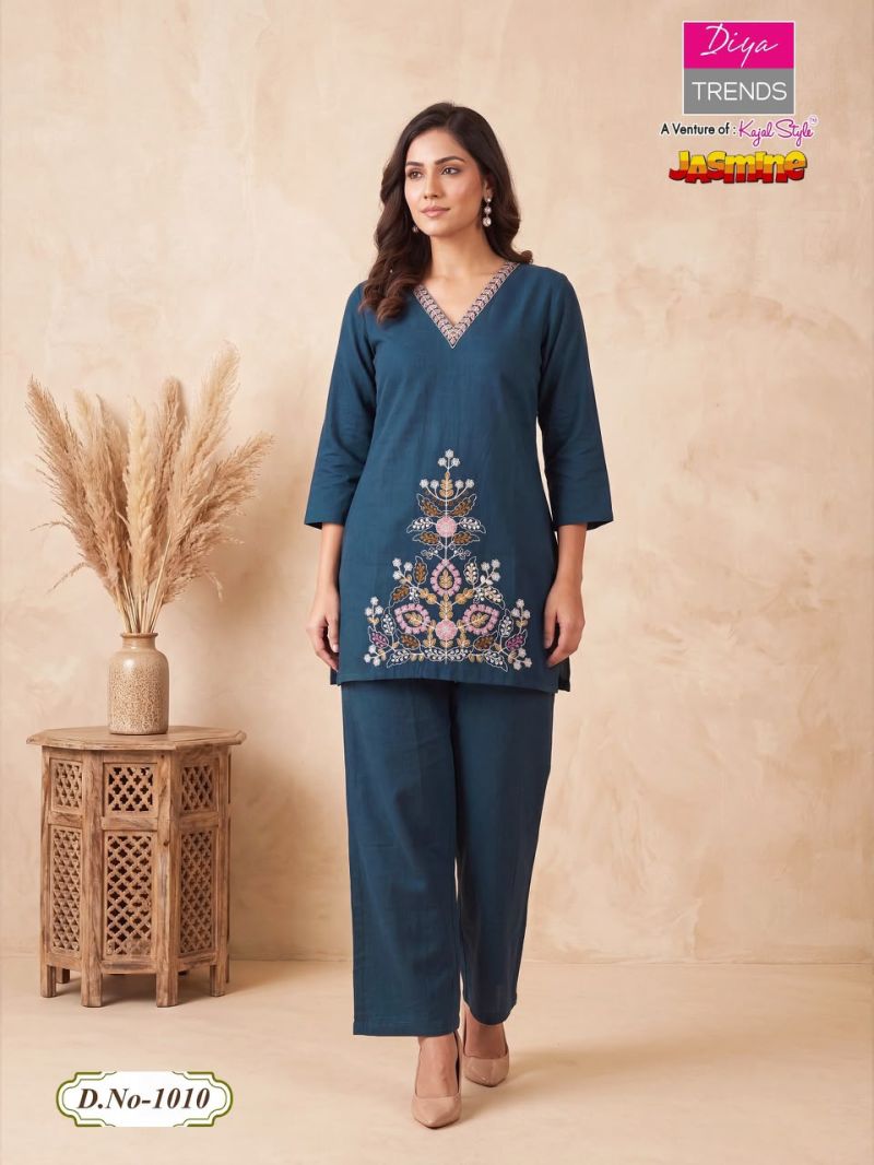 Jasmine By Diya Trends Cotton Flex Embroidered Fancy Co Ord Set Catalog — Wholesale Kurtis, Vardan Ethnic wholesale from Surat — view 10