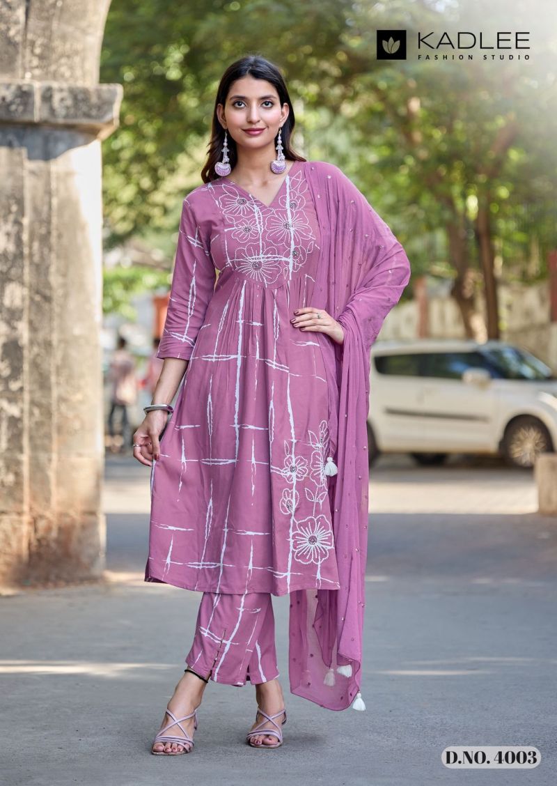 Kadlee Rimzim Rayon Printed Designer Kurti With Bottom Dupatta Catalog