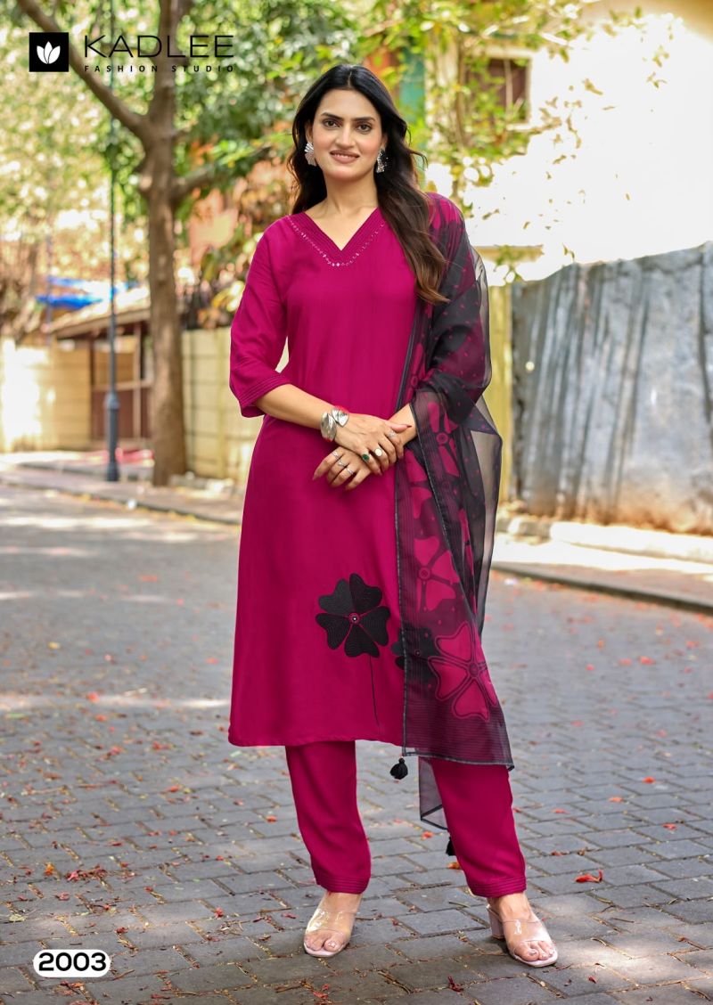 Kadlee Trisha Rayon Weaving Thread And Hand Work Kurti With Bottom Dupatta Catalog — Wholesale Kurtis, Vardan Ethnic wholesale from Surat — view 4