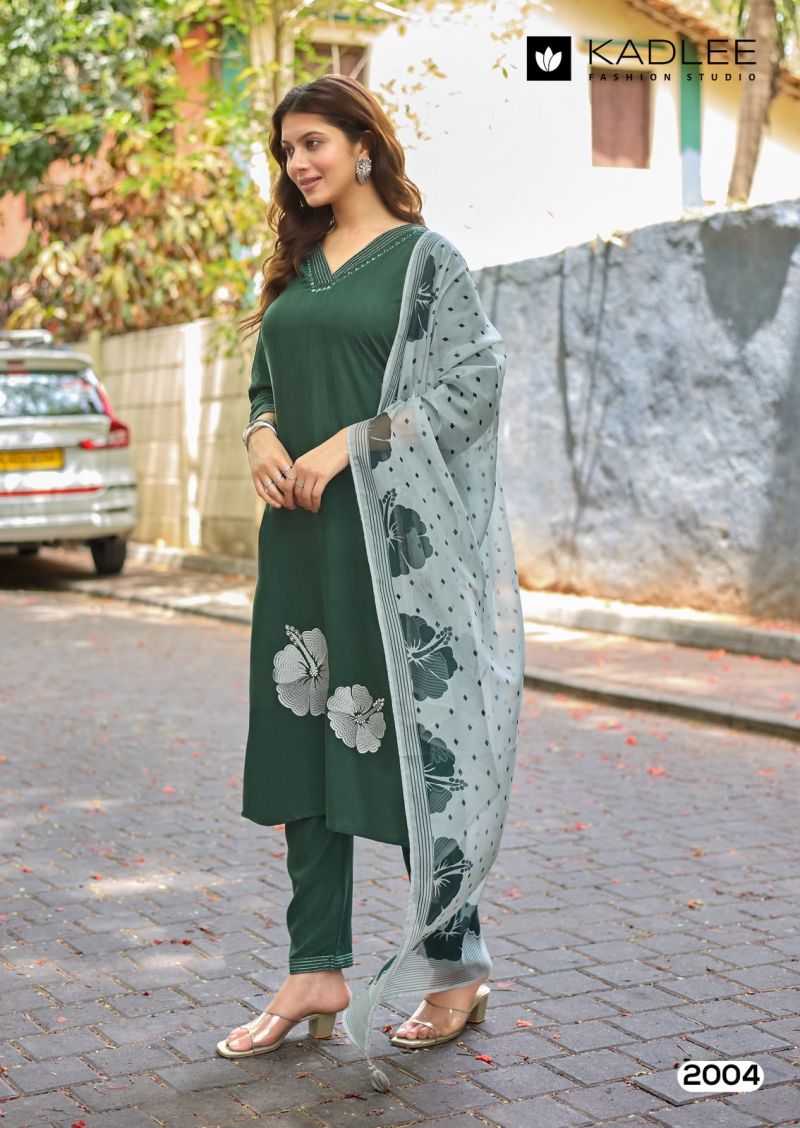 Kadlee Trisha Rayon Weaving Thread And Hand Work Kurti With Bottom Dupatta Catalog