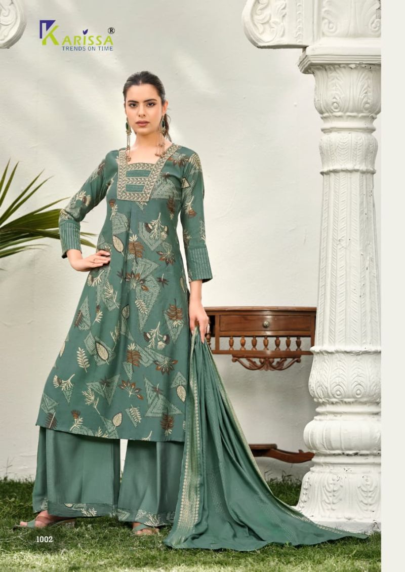 Karissa Harleen Vatican Foil Print Thread Work Kurti With Bottom Dupatta Set — Wholesale Kurtis, Karissa wholesale from Surat — Photo 3