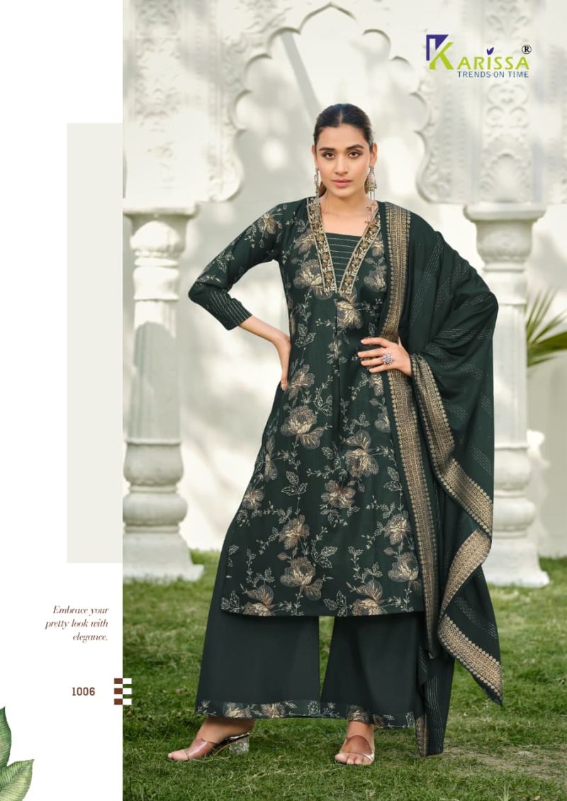 Karissa Harleen Vatican Foil Print Thread Work Kurti With Bottom Dupatta Set