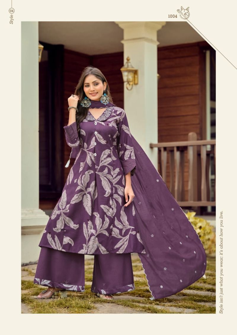 Karissa Kalki Vatican Foil Print Thread Work Kurti With Bottom Dupatta Set — Wholesale Kurti Pant Set, Vardan Ethnic wholesale from Surat — view 2