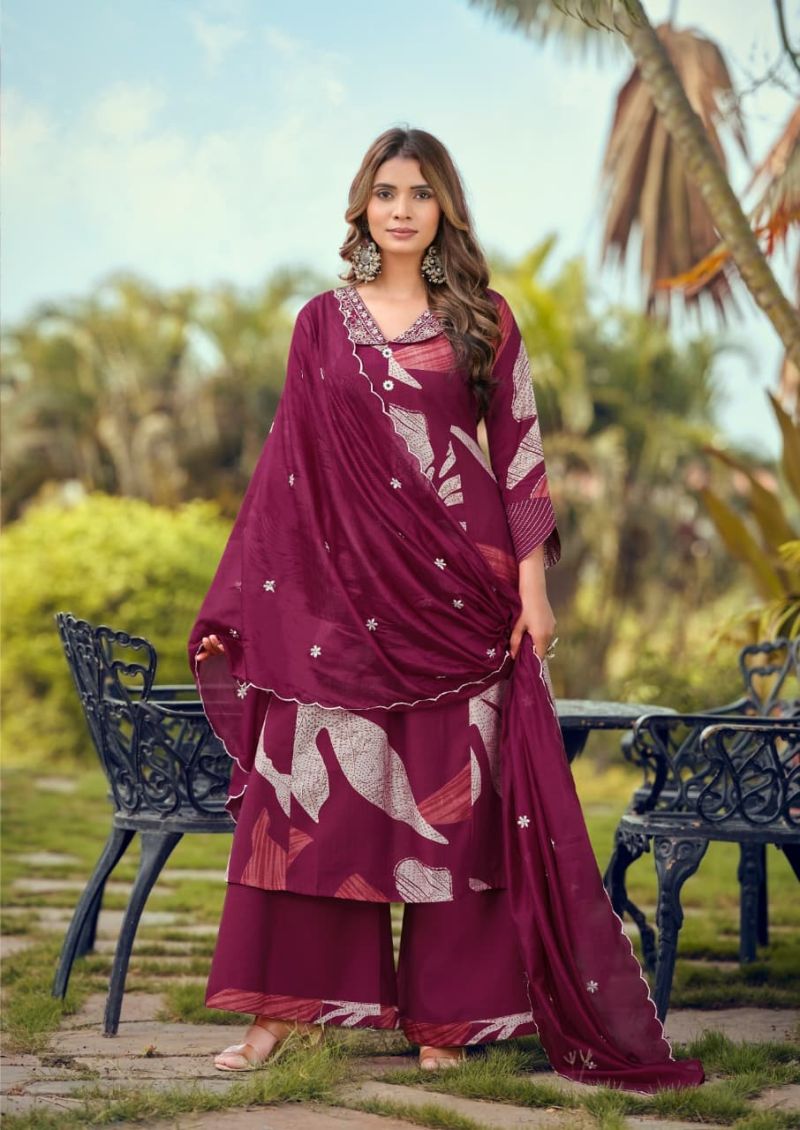 Karissa Kalki Vatican Foil Print Thread Work Kurti With Bottom Dupatta Set — Wholesale Kurti Pant Set, Vardan Ethnic wholesale from Surat — view 5