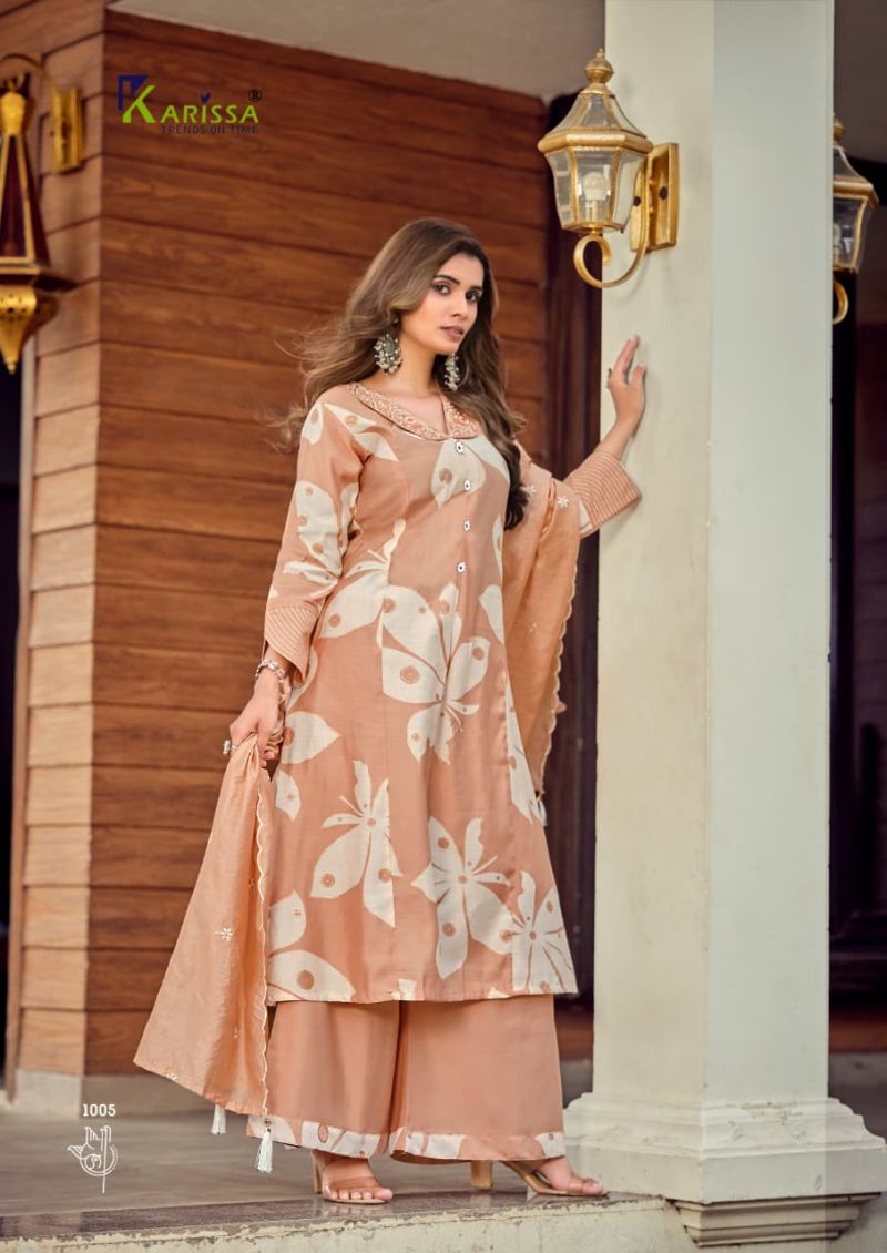 Karissa Kalki Vatican Foil Print Thread Work Kurti With Bottom Dupatta Set