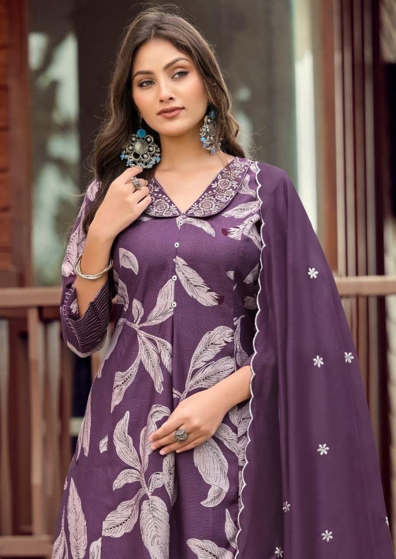 Karissa Kalki Vatican Foil Print Thread Work Kurti With Bottom Dupatta Set — Wholesale Kurti Pant Set, Vardan Ethnic wholesale from Surat — view 7