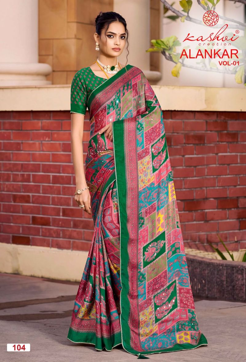 Kashvi Alankar Vol 1 Shine Silk Glass Work Printed Saree Catalog — Saree, Kashvi wholesale from Surat — Photo 2