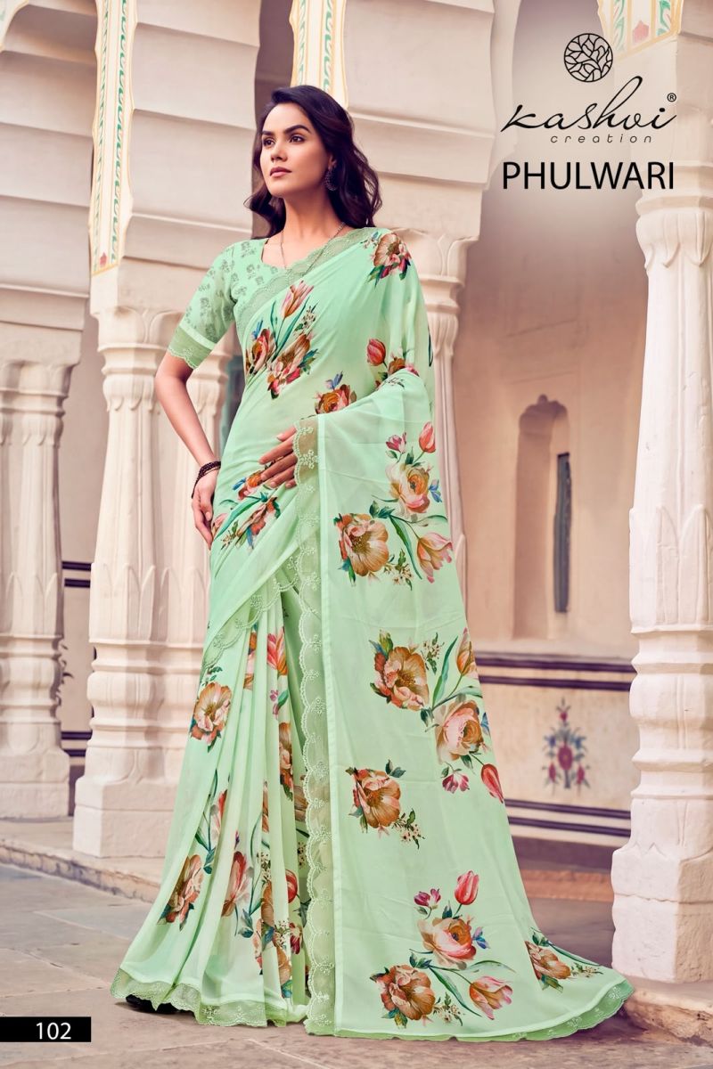 Kashvi Phulwari Vol 1 Weightless Print Embroidered Saree Catalog — Organza Saree, Kashvi wholesale from Surat — view 2