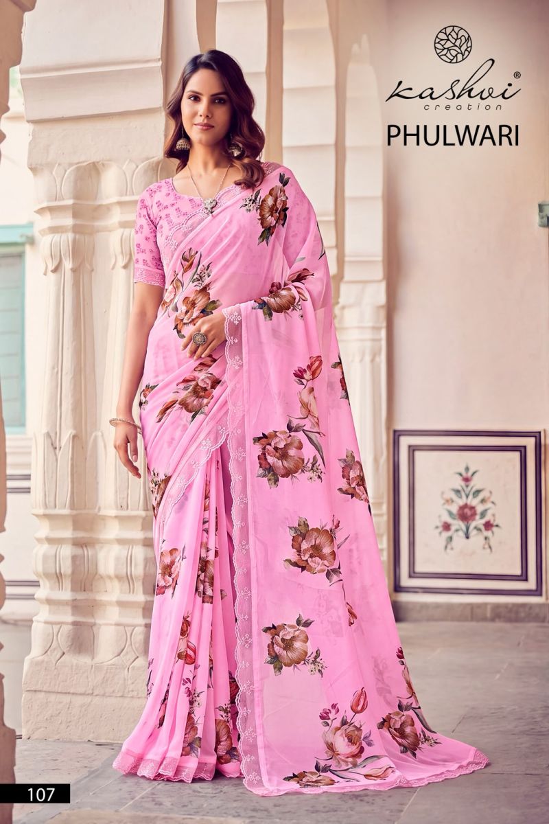 Kashvi Phulwari Vol 1 Weightless Print Embroidered Saree Catalog — Organza Saree, Kashvi wholesale from Surat — view 3