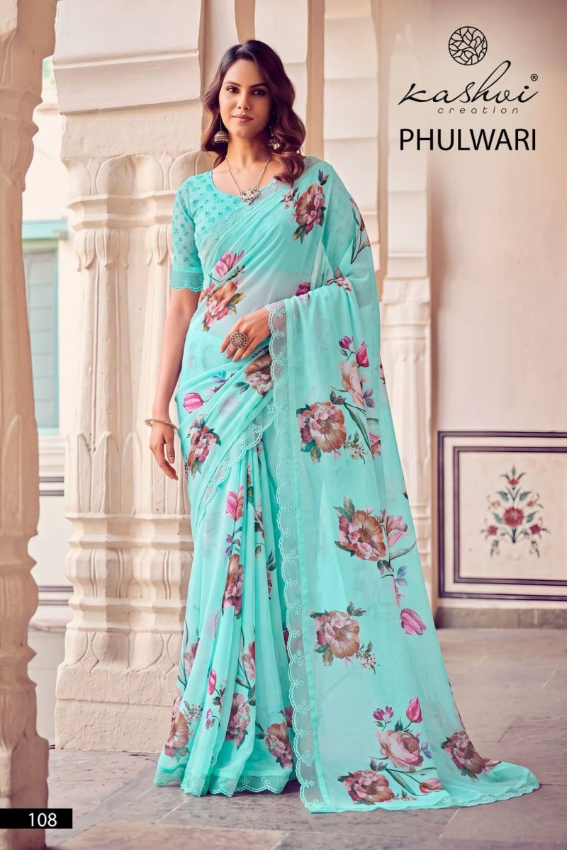 Kashvi Phulwari Vol 1 Weightless Print Embroidered Saree Catalog — Organza Saree, Kashvi wholesale from Surat — view 4