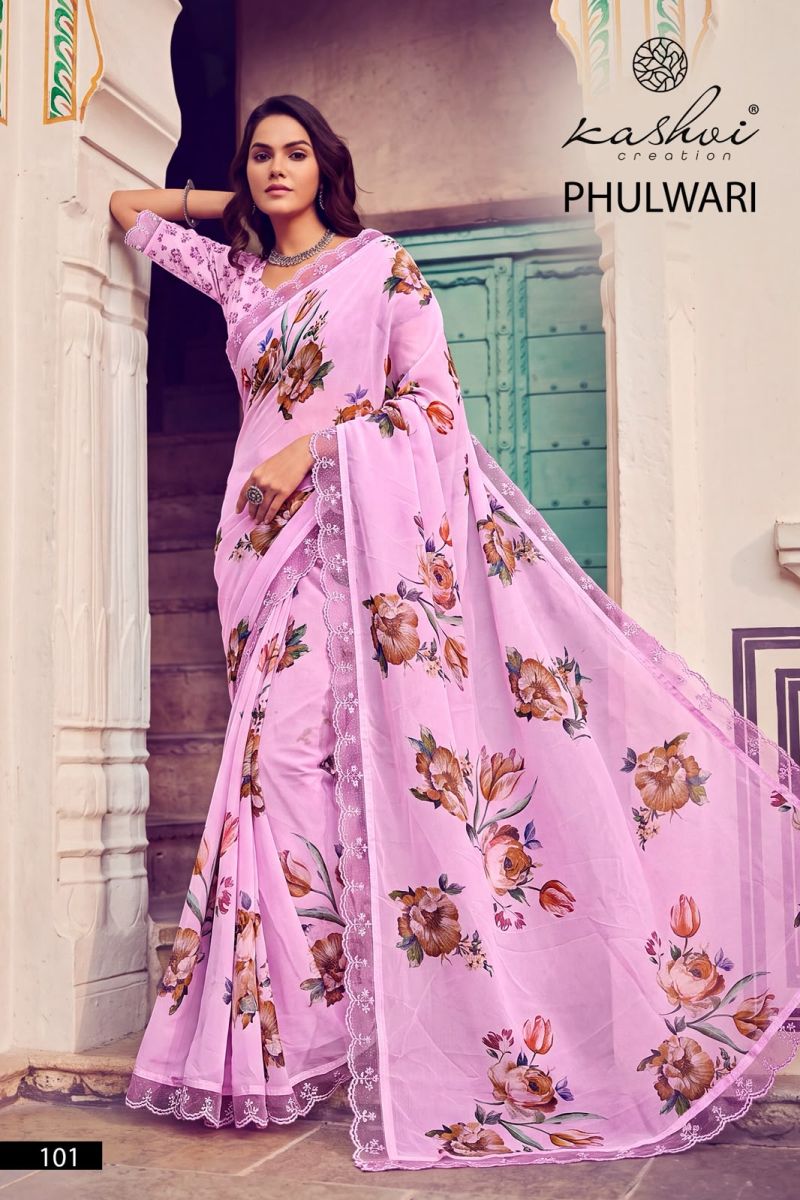 Kashvi Phulwari Vol 1 Weightless Print Embroidered Saree Catalog — Organza Saree, Kashvi wholesale from Surat — view 5