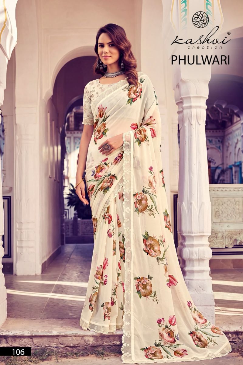 Kashvi Phulwari Vol 1 Weightless Print Embroidered Saree Catalog — Organza Saree, Kashvi wholesale from Surat — view 6