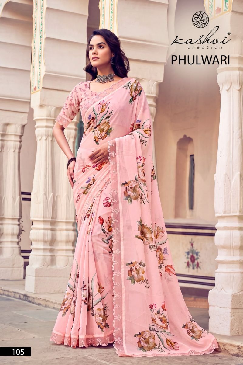 Kashvi Phulwari Vol 1 Weightless Print Embroidered Saree Catalog — Organza Saree, Kashvi wholesale from Surat — view 7