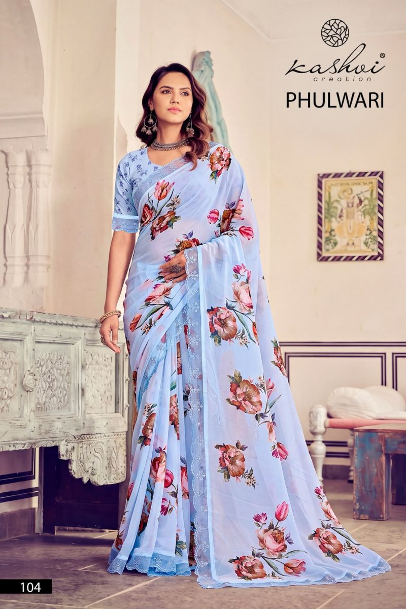 Kashvi Phulwari Vol 1 Weightless Print Embroidered Saree Catalog — Organza Saree, Kashvi wholesale from Surat — view 8