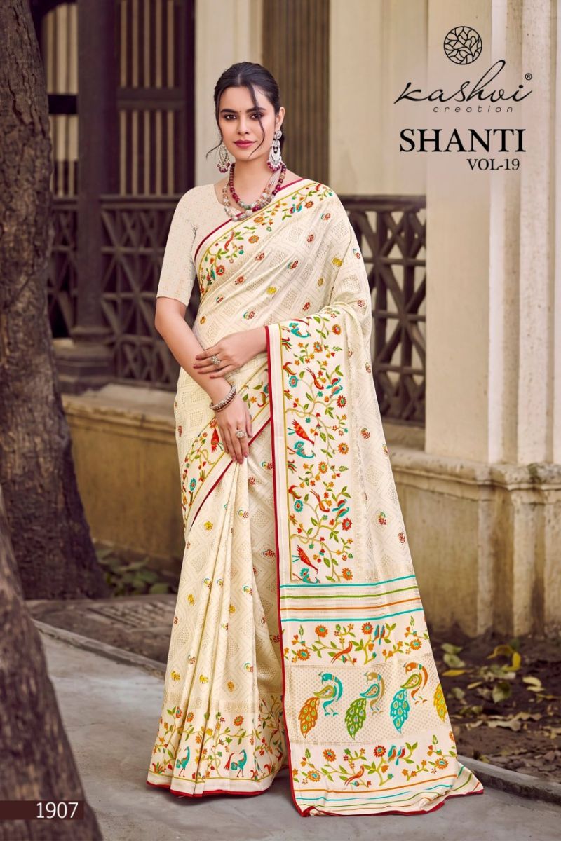 Kashvi Shanti Vol 19 Bright Moss Foil Printed Saree Catalog