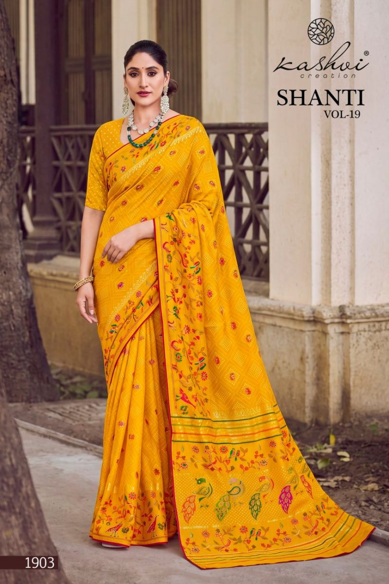 Kashvi Shanti Vol 19 Bright Moss Foil Printed Saree Catalog — Organza Saree, Kashvi wholesale from Surat — Photo 8