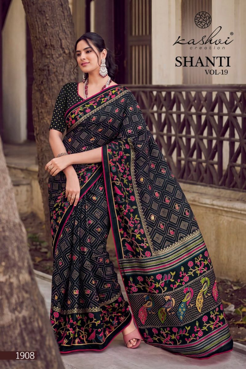Kashvi Shanti Vol 19 Bright Moss Foil Printed Saree Catalog — Organza Saree, Kashvi wholesale from Surat — Photo 9