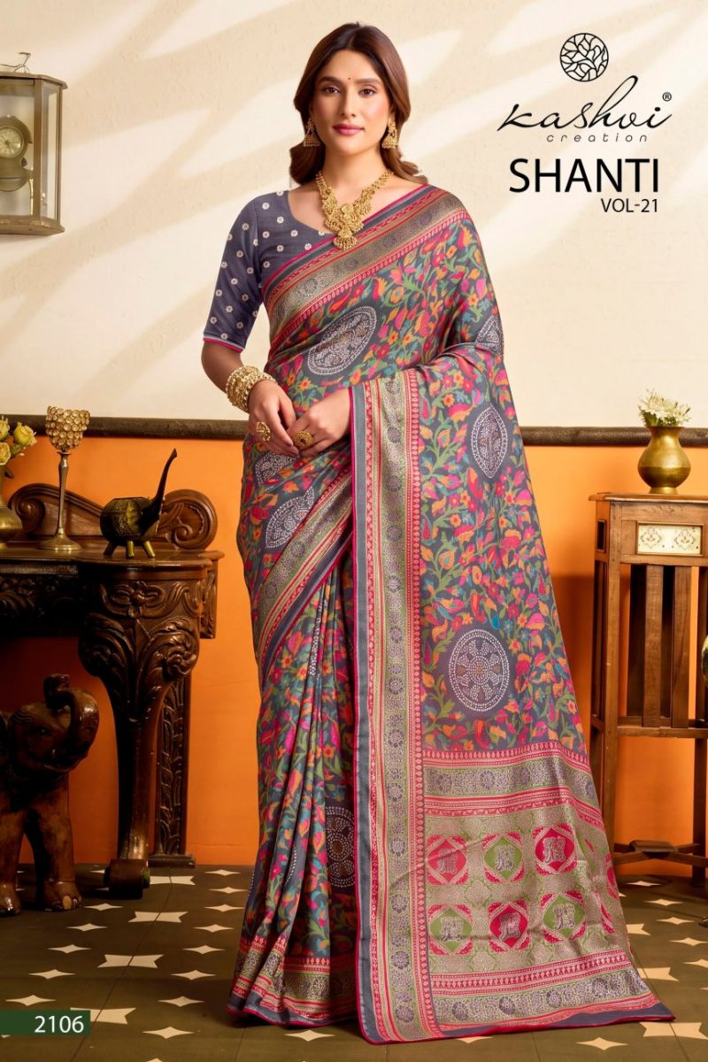 Kashvi Shanti Vol 21 Bright Moss Foil Printed Saree Catalog