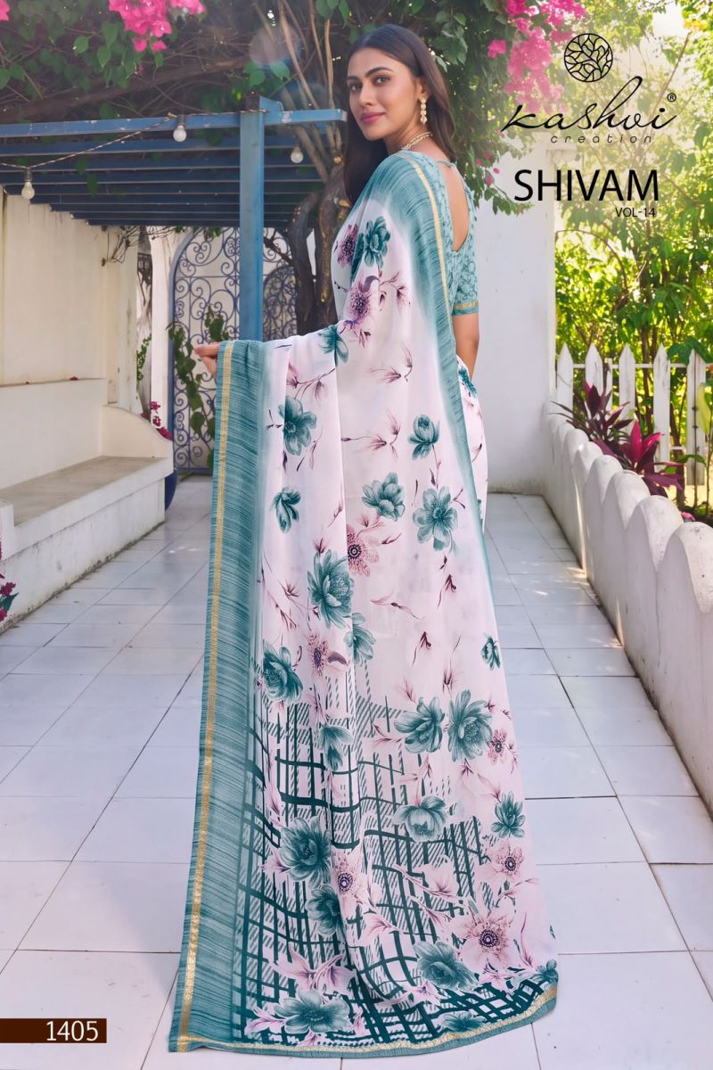Kashvi Shivam Vol 14 Dull Moss Viscose Printed Saree Catalog — Festival Sarees, Vardan Ethnic wholesale from Surat — view 8