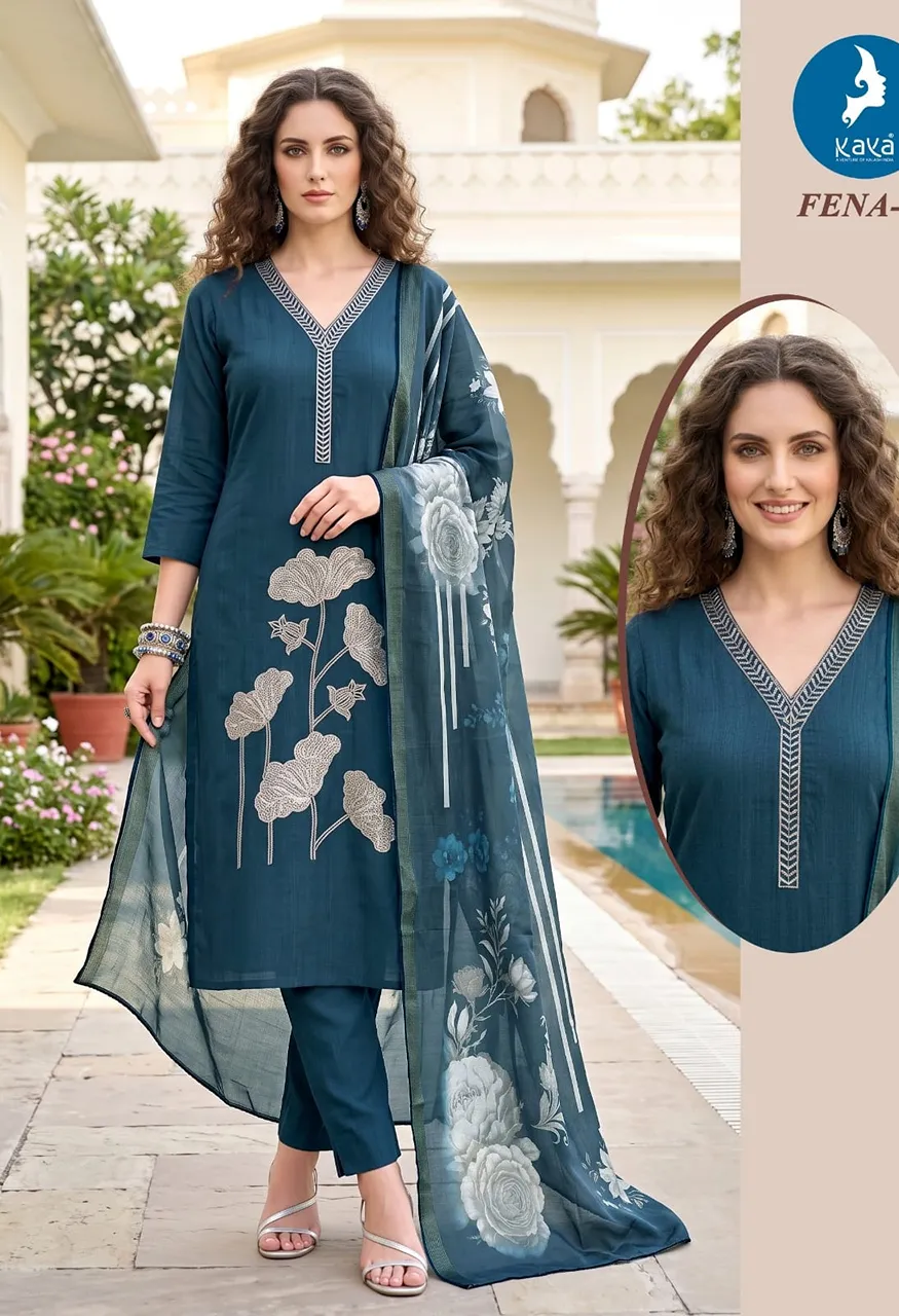 FENA 3 Piece Straight Cut Kurti Pant With Digital Dupatta Set