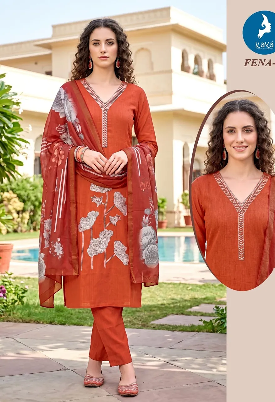 FENA 3 Piece Straight Cut Kurti Pant With Digital Dupatta Set — Wholesale Readymade Suit, Kaya wholesale from Surat — Photo 3
