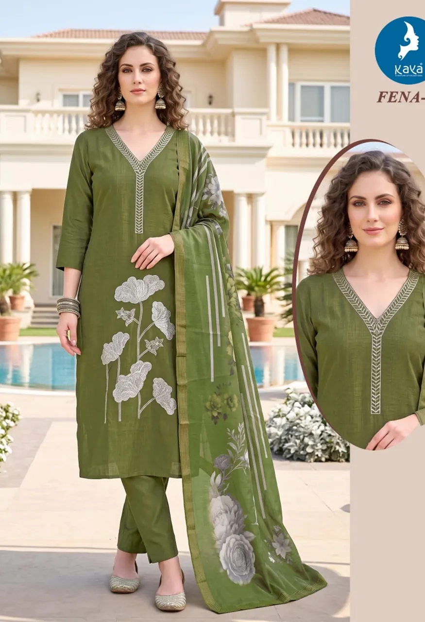 FENA 3 Piece Straight Cut Kurti Pant With Digital Dupatta Set — Wholesale Readymade Suit, Kaya wholesale from Surat — Photo 4
