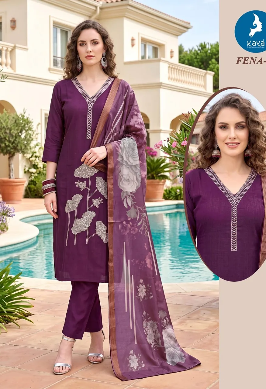 FENA 3 Piece Straight Cut Kurti Pant With Digital Dupatta Set — Wholesale Readymade Suit, Kaya wholesale from Surat — Photo 5