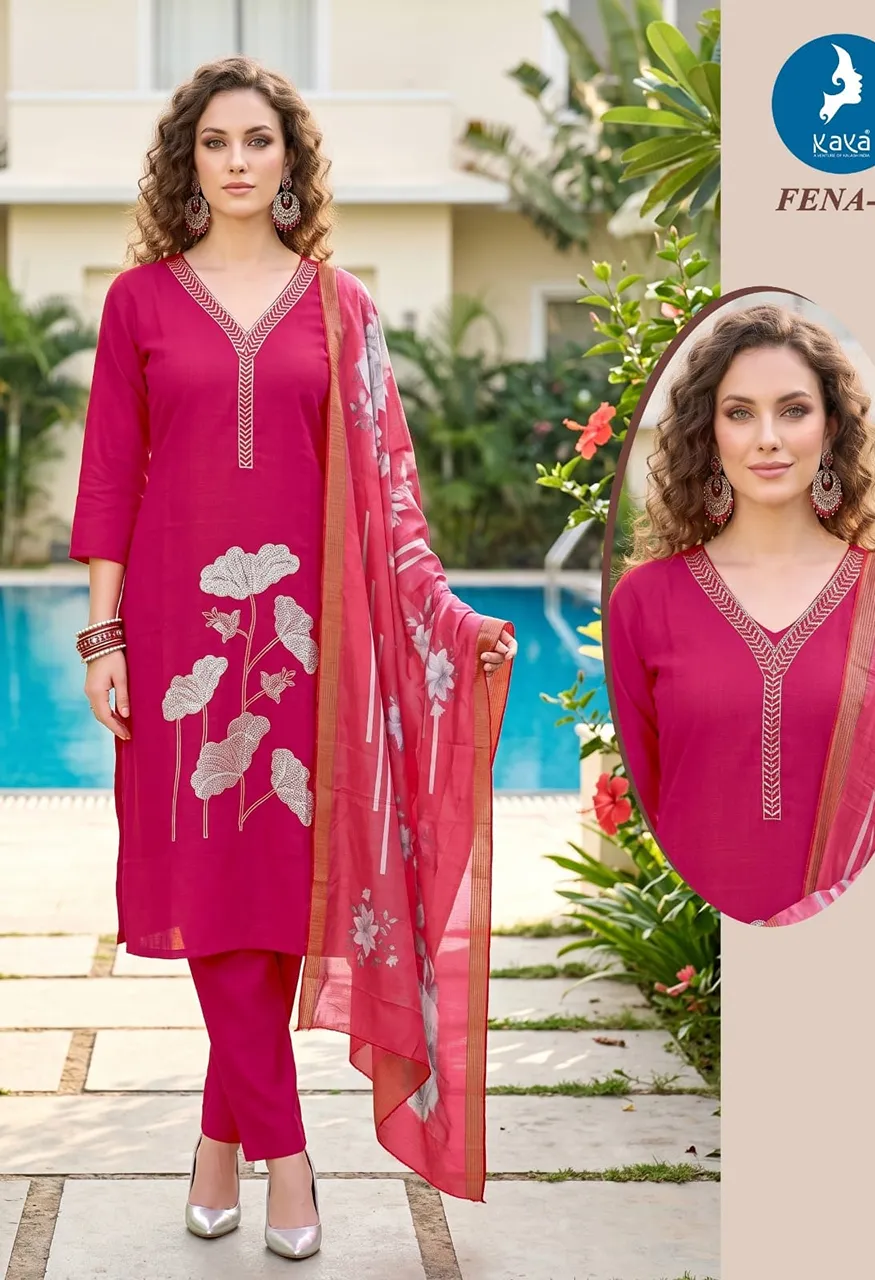 FENA 3 Piece Straight Cut Kurti Pant With Digital Dupatta Set — Wholesale Readymade Suit, Kaya wholesale from Surat — Photo 6