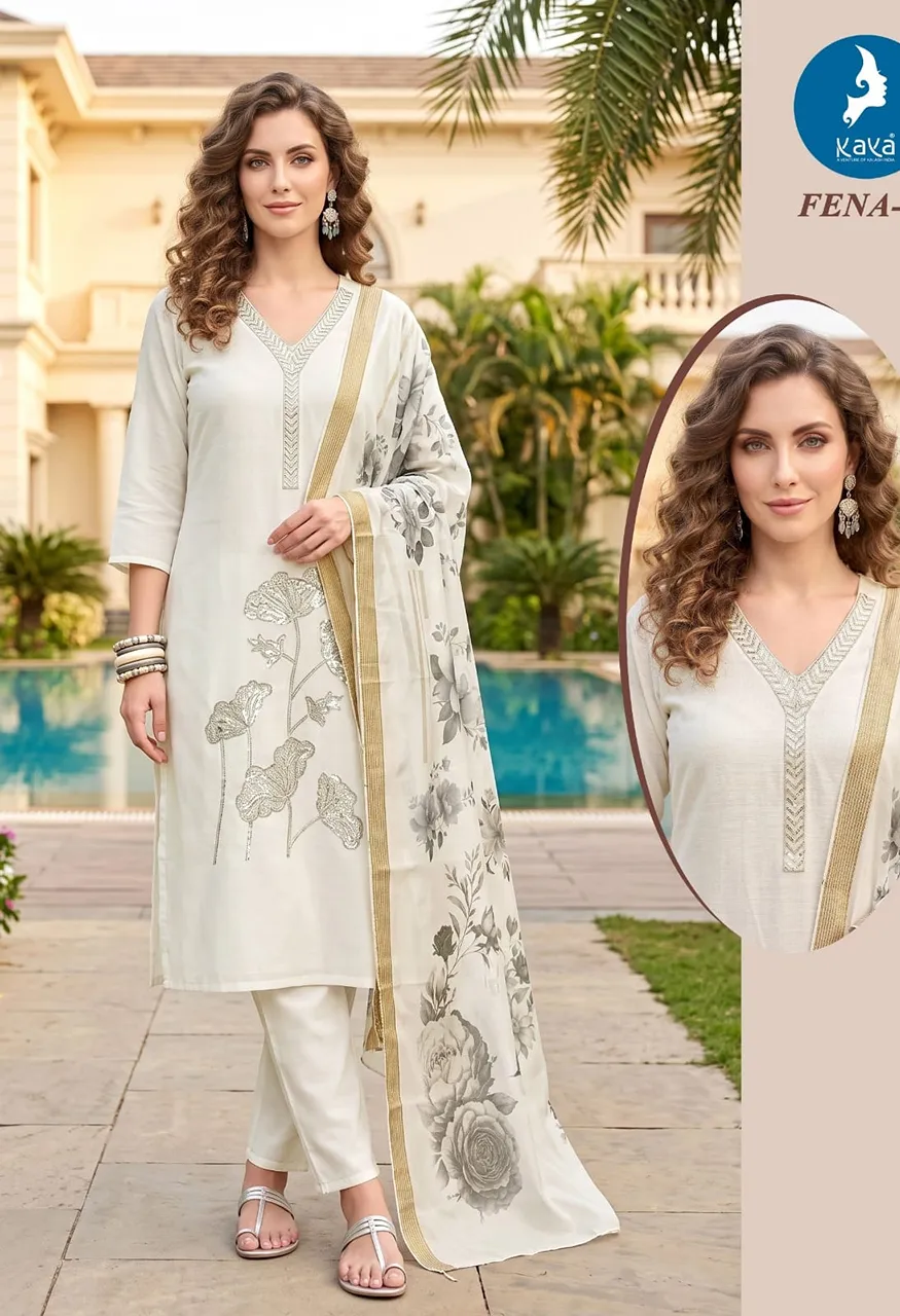 FENA 3 Piece Straight Cut Kurti Pant With Digital Dupatta Set — Wholesale Readymade Suit, Kaya wholesale from Surat — Photo 7