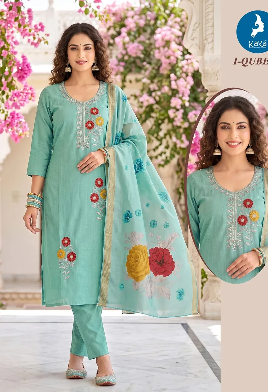 I QUBE 3 Piece Straight Cut Kurti Pant With Digital Dupatta Set