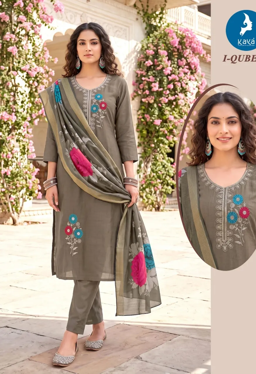 I QUBE 3 Piece Straight Cut Kurti Pant With Digital Dupatta Set — Wholesale Kurtis, Kaya wholesale from Surat — Photo 3
