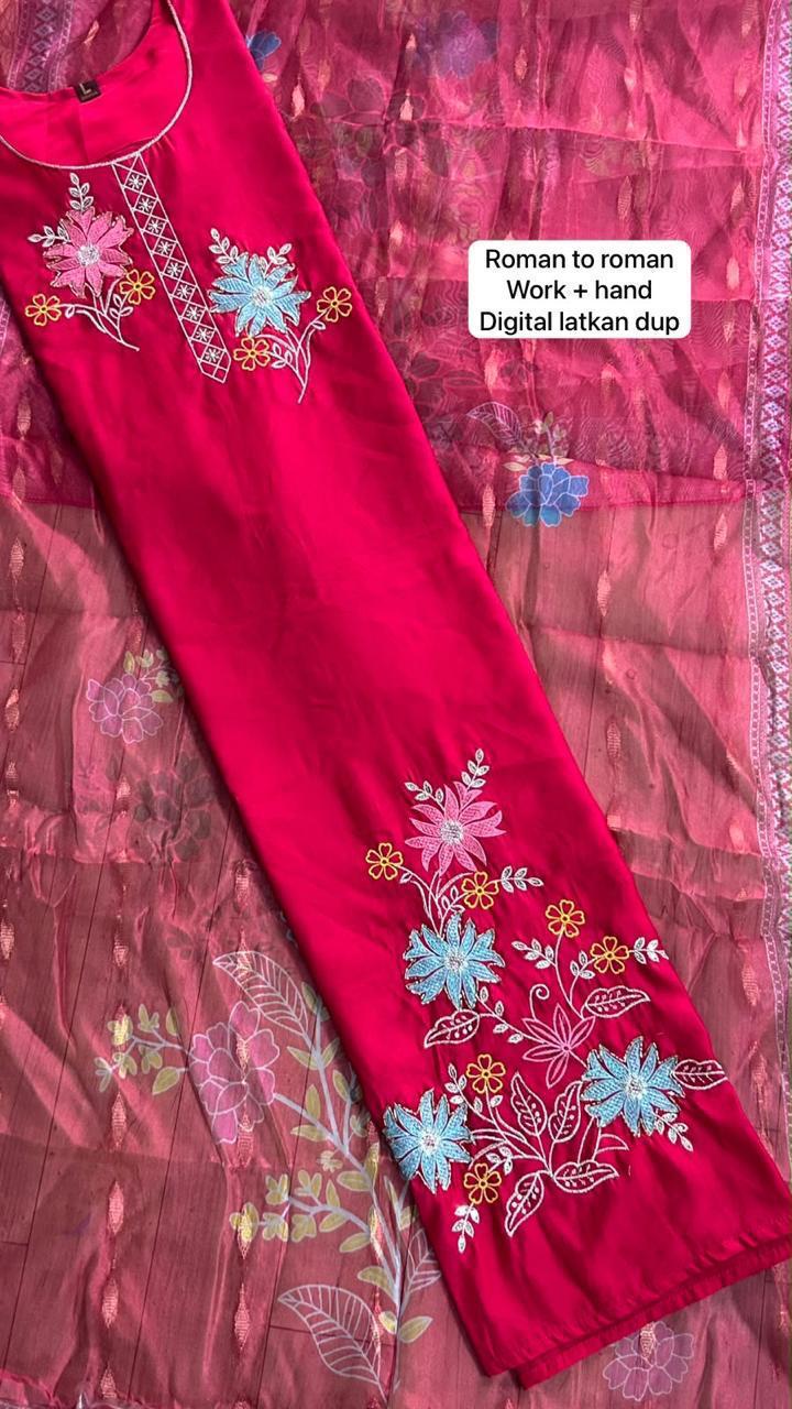 Kct Vol 1 Roman Hand Work Digital Print Kurti With Bottom Dupatta Set — Wholesale Kurtis, Vardan Ethnic wholesale from Surat — view 2