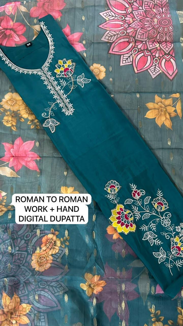 Kct Vol 1 Roman Hand Work Digital Print Kurti With Bottom Dupatta Set — Wholesale Kurtis, Vardan Ethnic wholesale from Surat — view 7