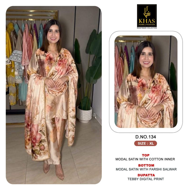 Khas 130 Series Model Satin Tebby Digital Printed Salwar Kameez Catalog