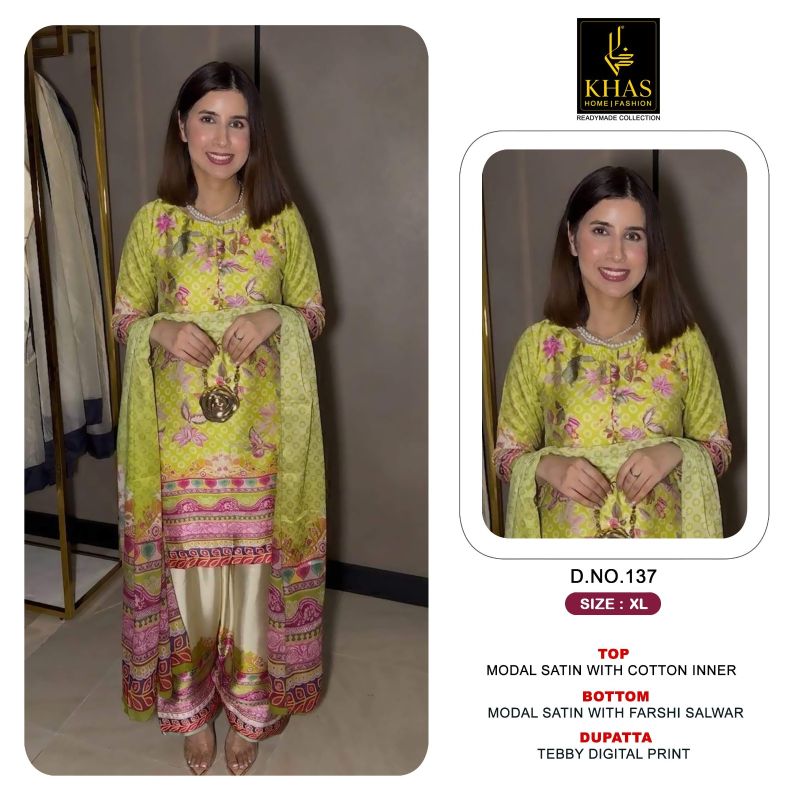Khas 130 Series Model Satin Tebby Digital Printed Salwar Kameez Catalog — Wholesale Readymade Suit, Khas wholesale from Surat — Photo 7