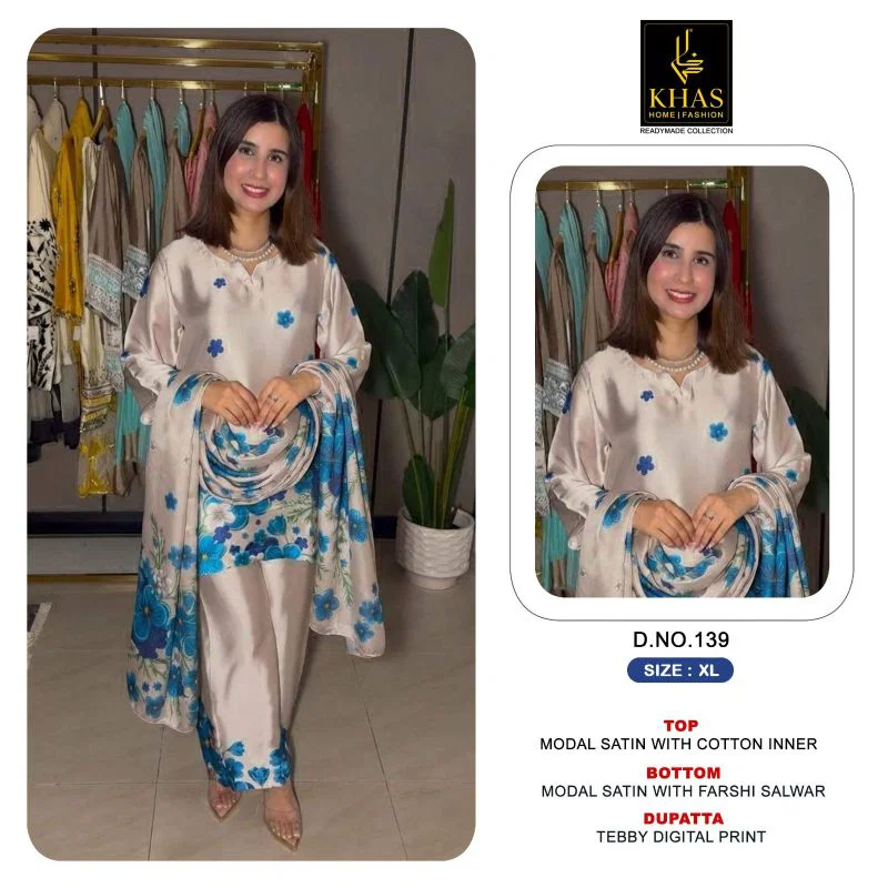 Khas 130 Series Model Satin Tebby Digital Printed Salwar Kameez Catalog — Wholesale Readymade Suit, Khas wholesale from Surat — Photo 9