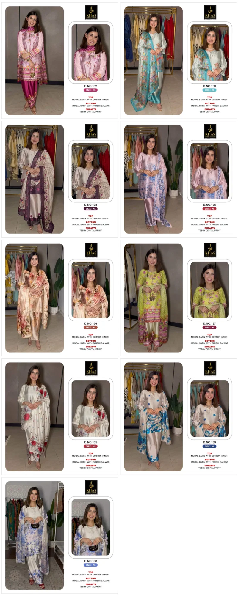 Khas 130 Series Model Satin Tebby Digital Printed Salwar Kameez Catalog — Wholesale Readymade Suit, Khas wholesale from Surat — Photo 10