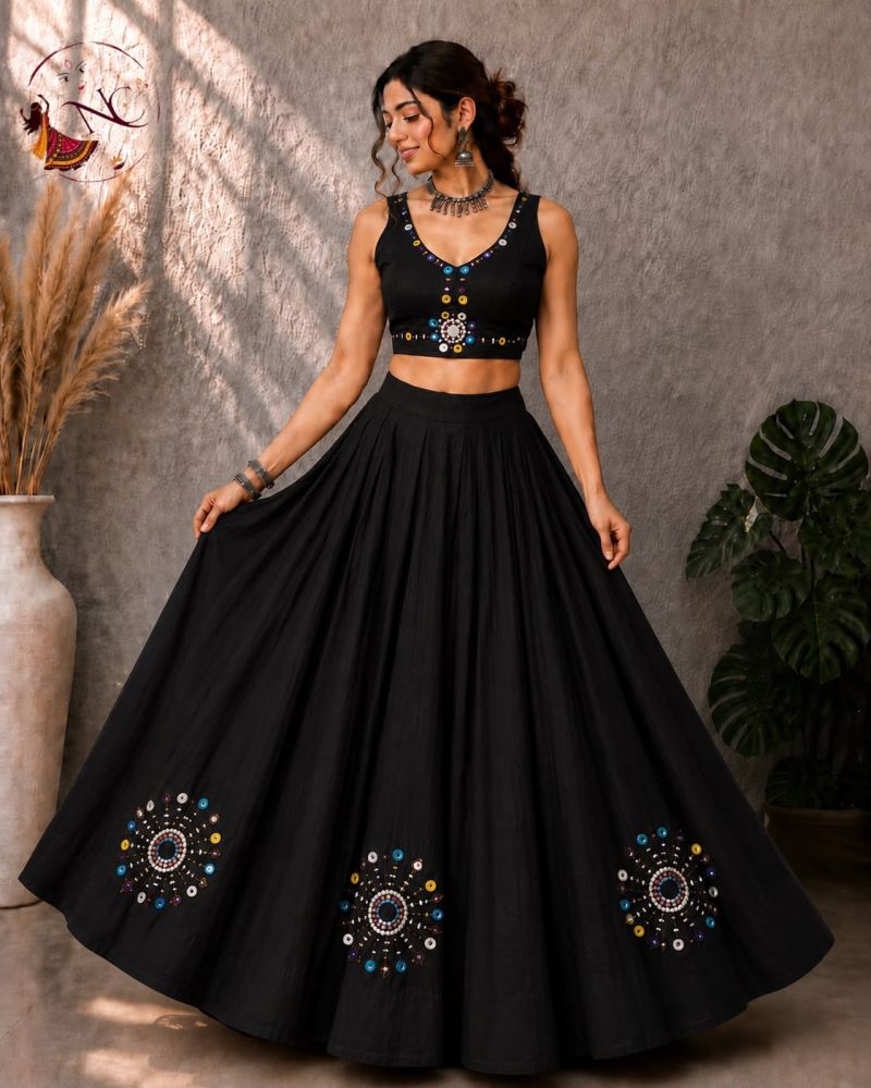 Khelaiya Vol 1 Roman Silk Flair Mirror Work Navratri Lehenga Choli Catalog — Singles, Vardan Ethnic wholesale from Surat - Gallery Image 2